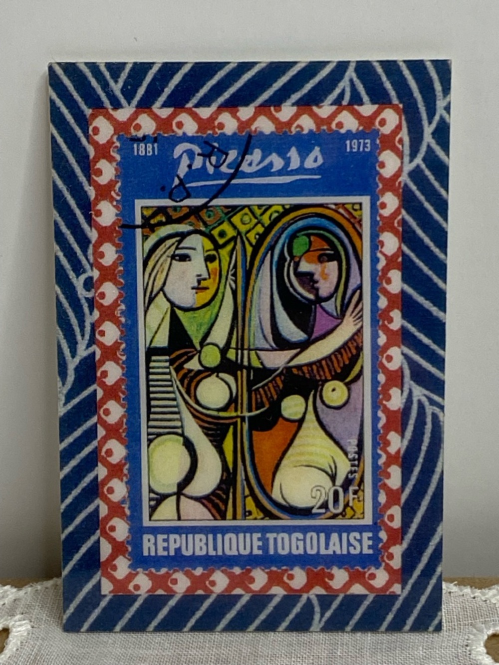 Picasso Republic of Togo Stamp Brooch Pin 20F Art Jewelry Cubist Style Vintage